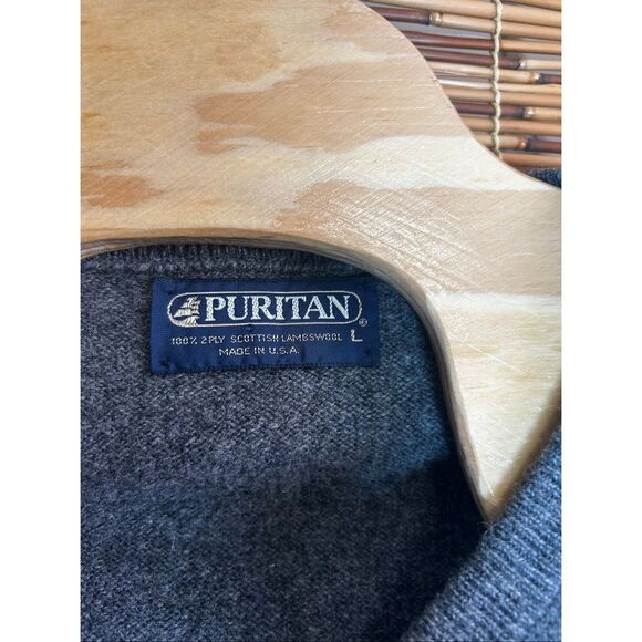 Puritan 100% 2 Ply Scottish Lambswool Made in USA Grey V Neck Sweater Large (L) - Picture 3 of 3